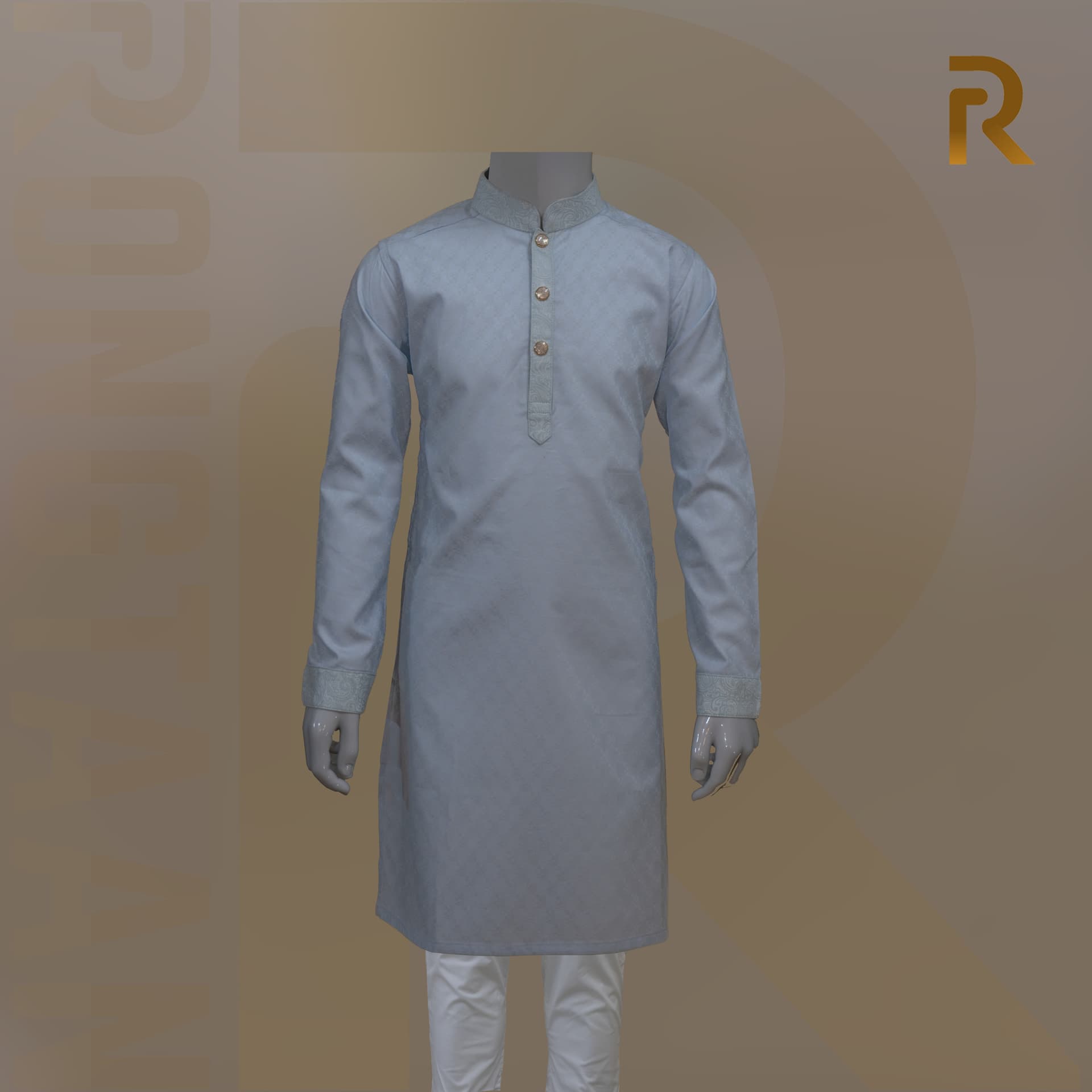 Pale Blue Jacquard Premium Cotton Single Panjabi for Kid with Snap Button – Elegant Traditional Wear 
