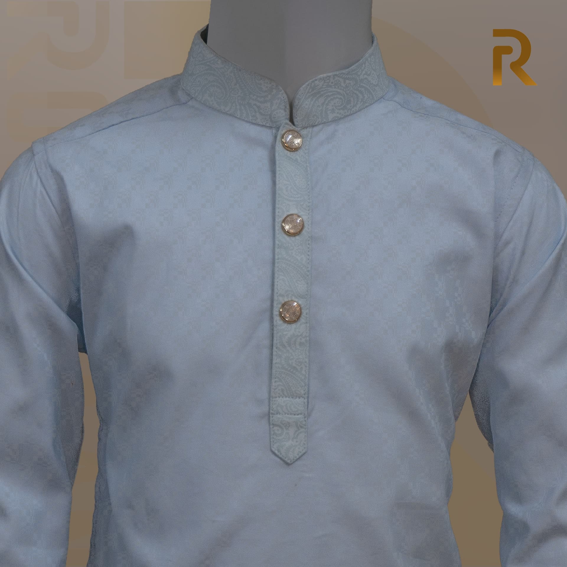 Pale Blue Jacquard Premium Cotton Single Panjabi for Kid with Snap Button – Elegant Traditional Wear 
