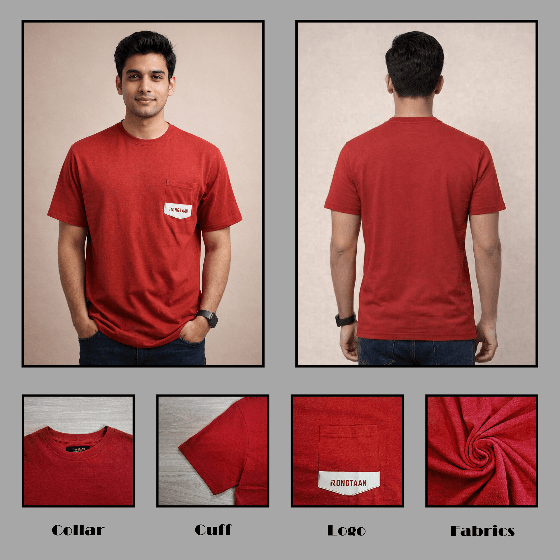 Red melange screen print men’s knit t-shirt (cvc 60%-40%)