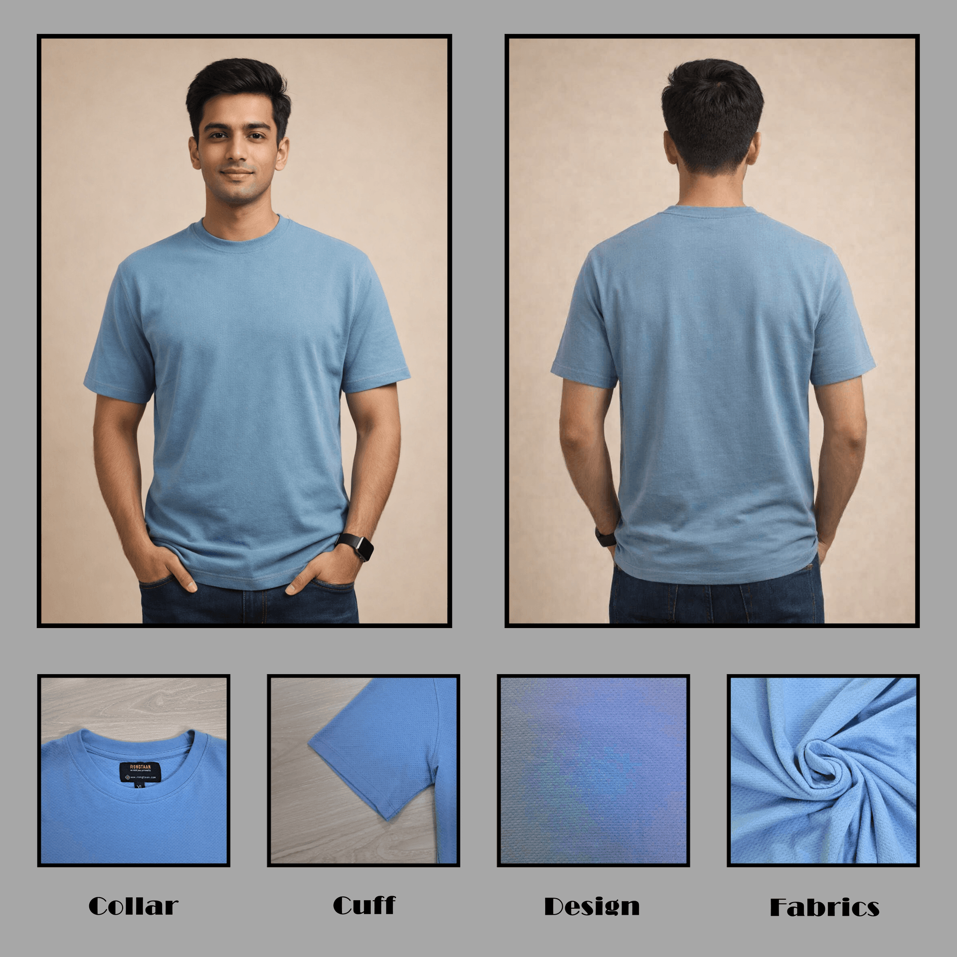 Sky Blue Bubble Tex Jersey 100% Cotton Men’s Knit T-Shirt