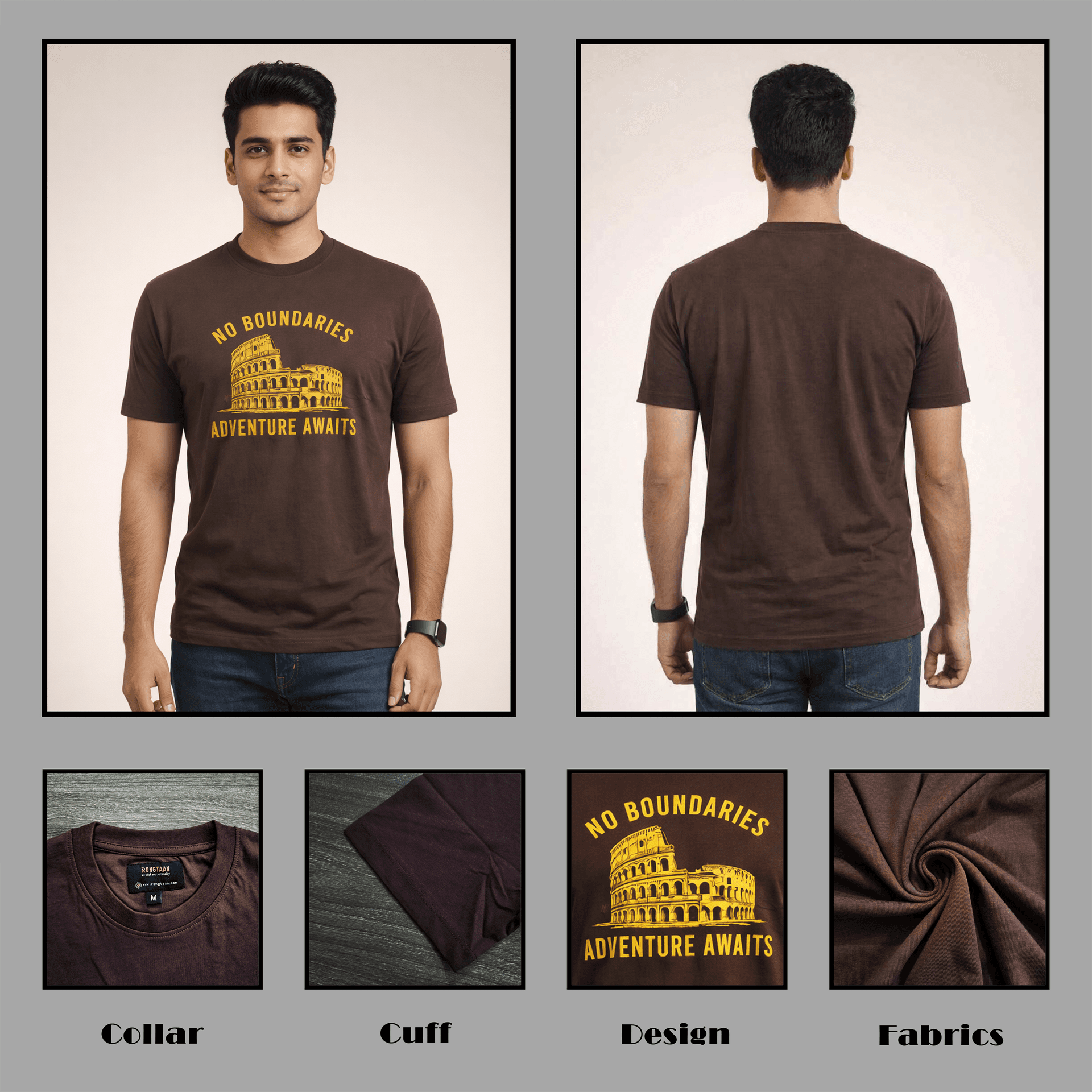Coffee-“No Boundaries”- Screen Print 100% Cotton Men’s Knit T-shirt