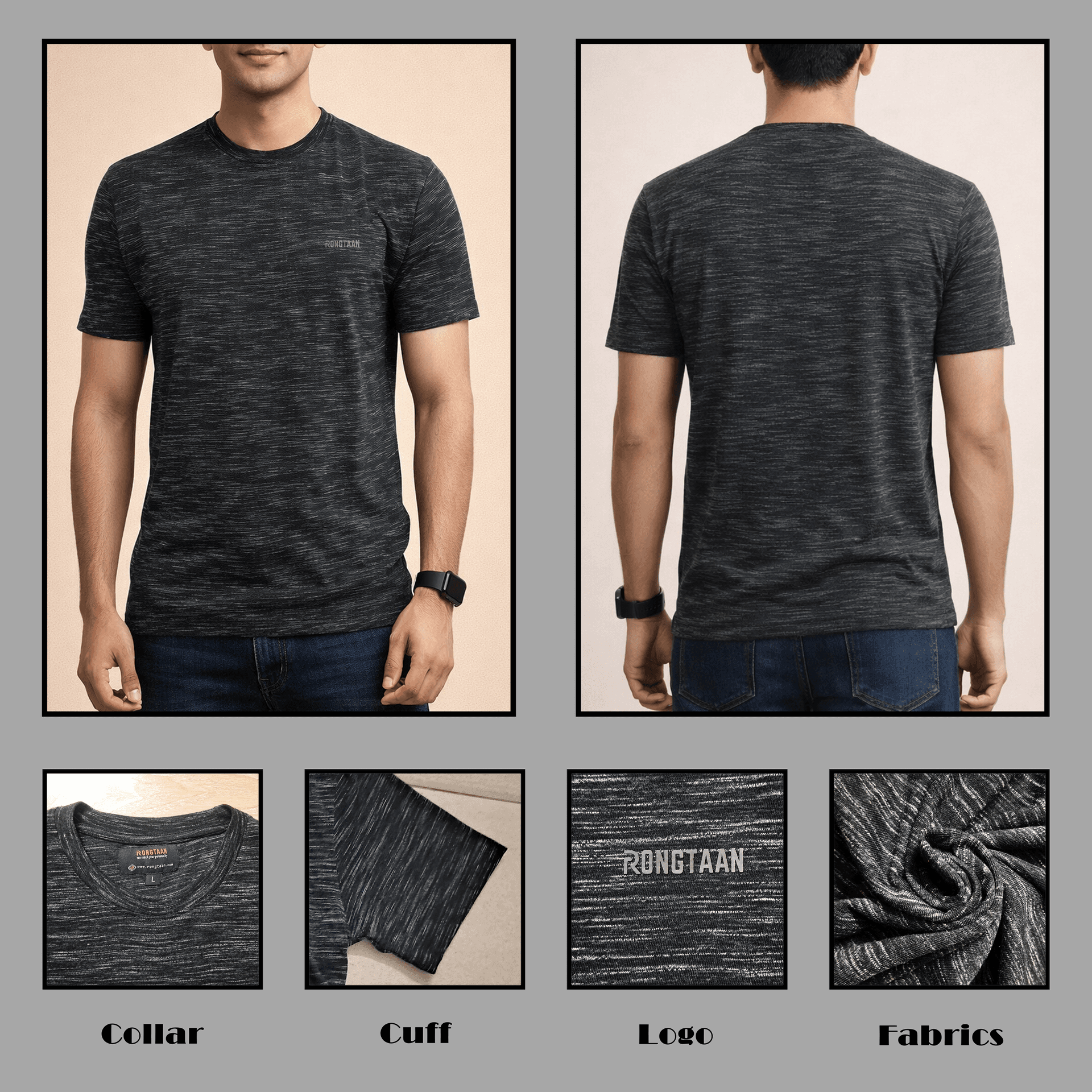 Ashy Black Inject Slub Jersey Screen print 90% Cotton-10% Polyester Inject Men’s Knit T-shirt