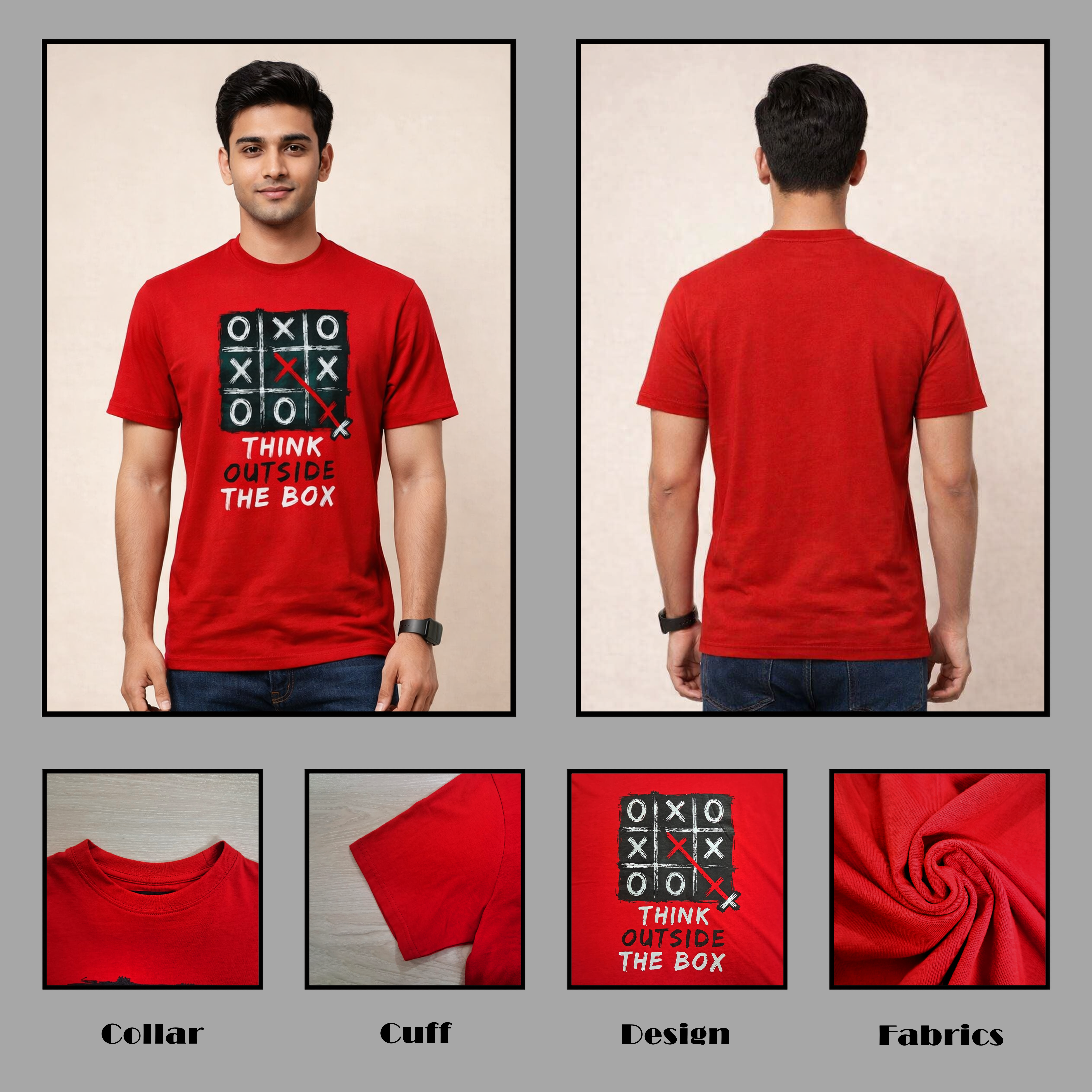 Red-Think out the box- Screen print 100% Cotton Men’s Knit T-shirt