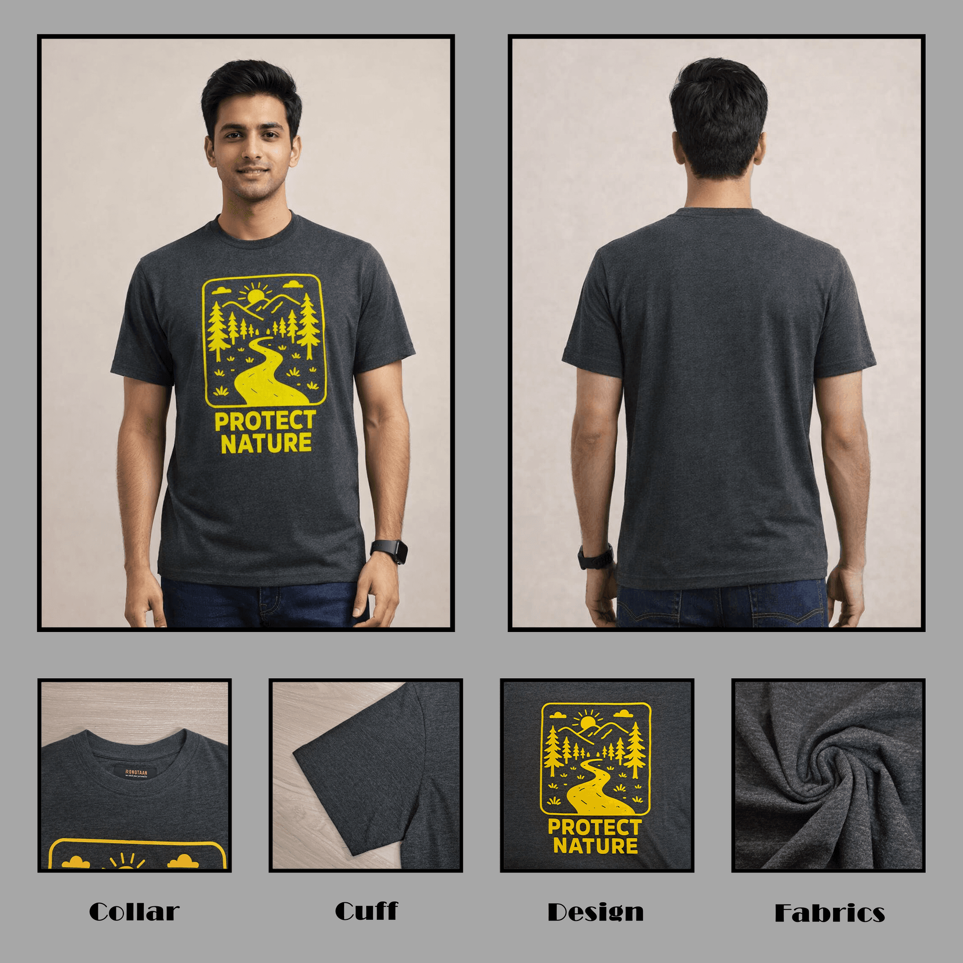 Charcoal Melange-Protect the nature-Screen print CVC 60%-40% Men’s Knit T-shirt