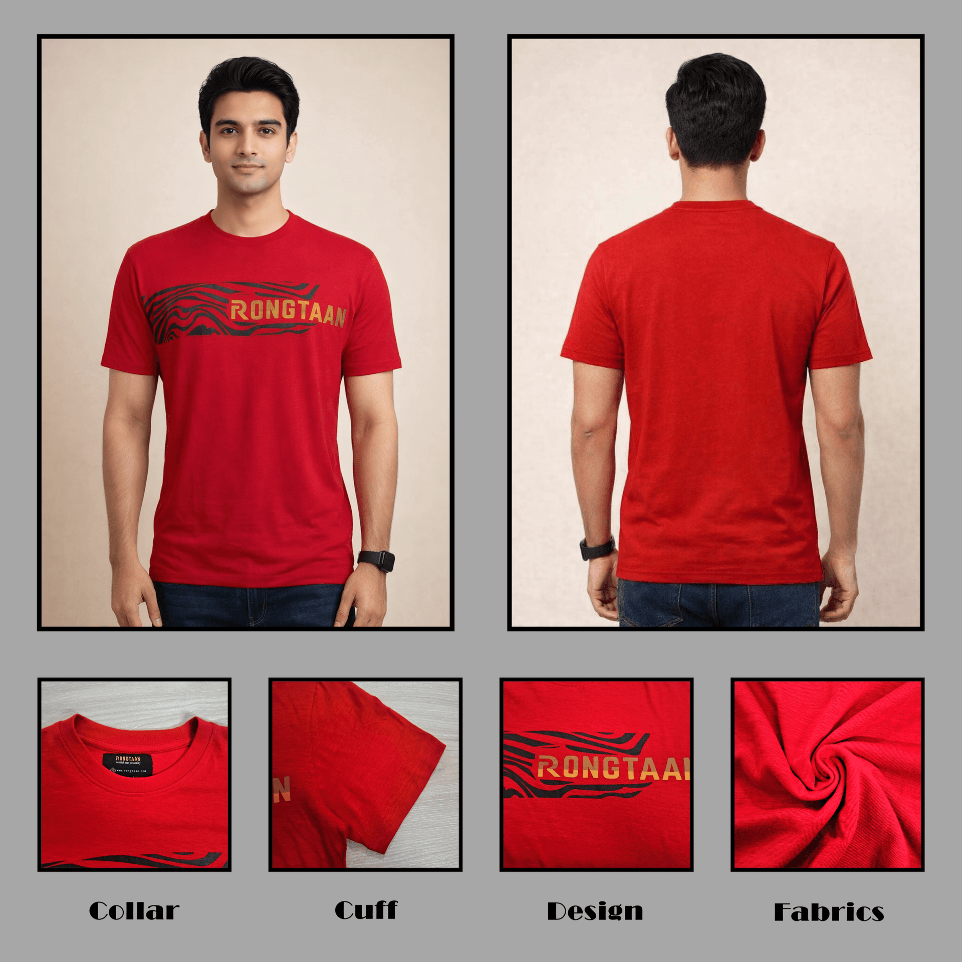 Classic Red Slub Jersey & Solid stripe Screen print 100% Cotton Men’s Knit t-shirt