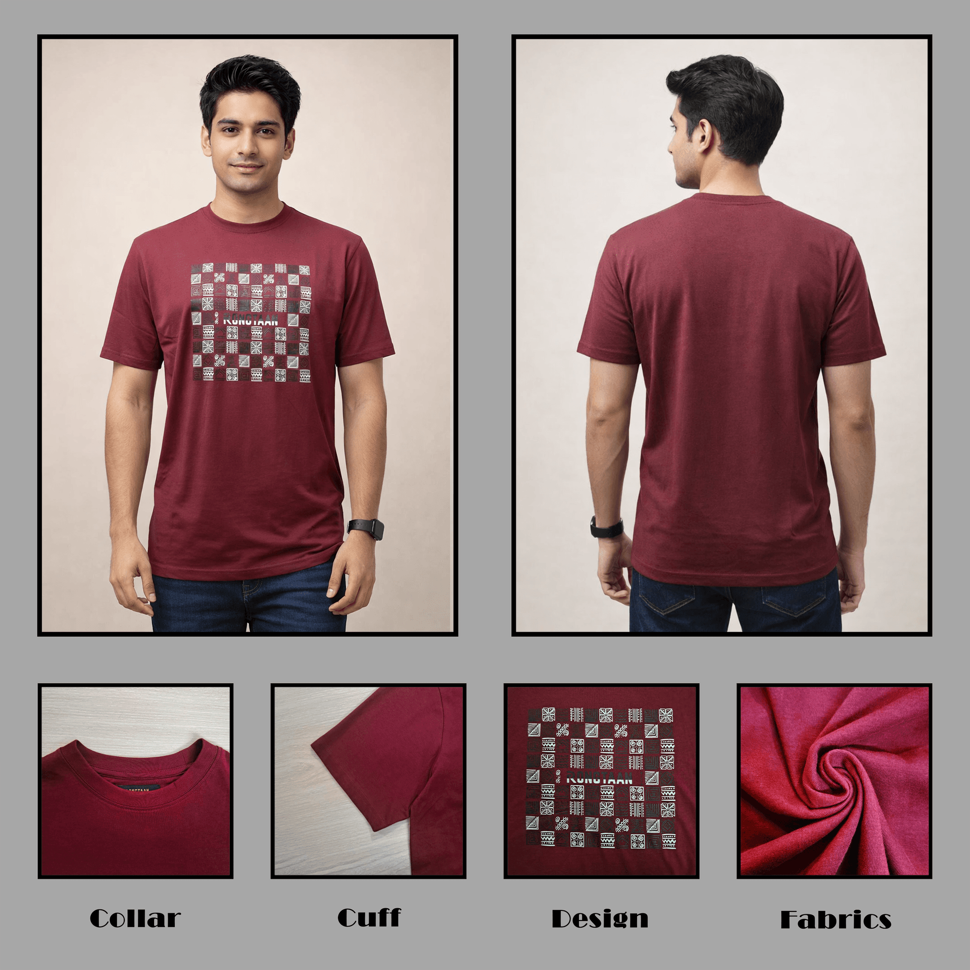 Light Maroon Screen Print 100% Cotton Men’s Knit T-shirt