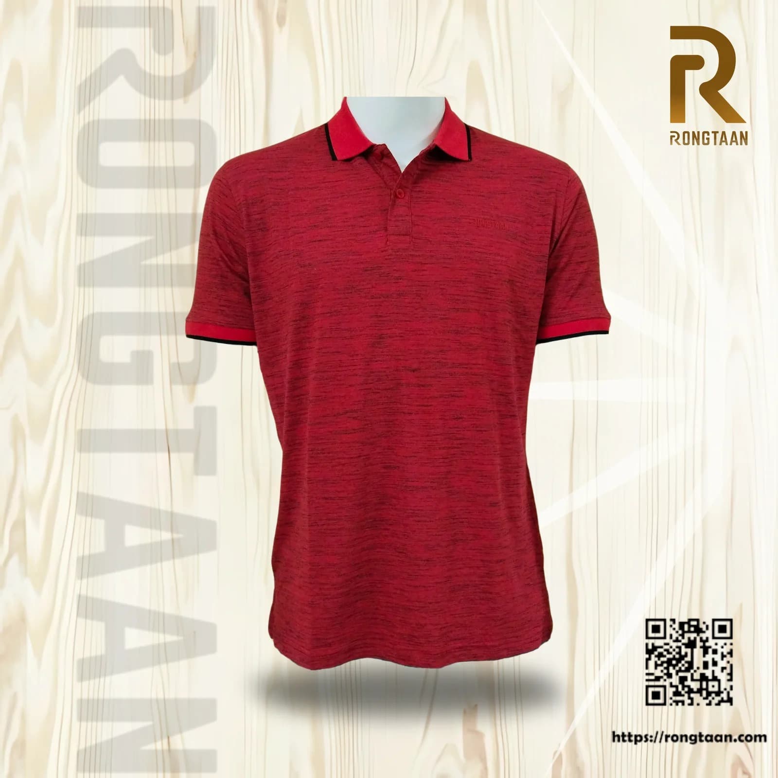 Red Inject Slub Jersey Screen print 90% Cotton-10% Polyester Inject Men’s Knit Polo-shirt