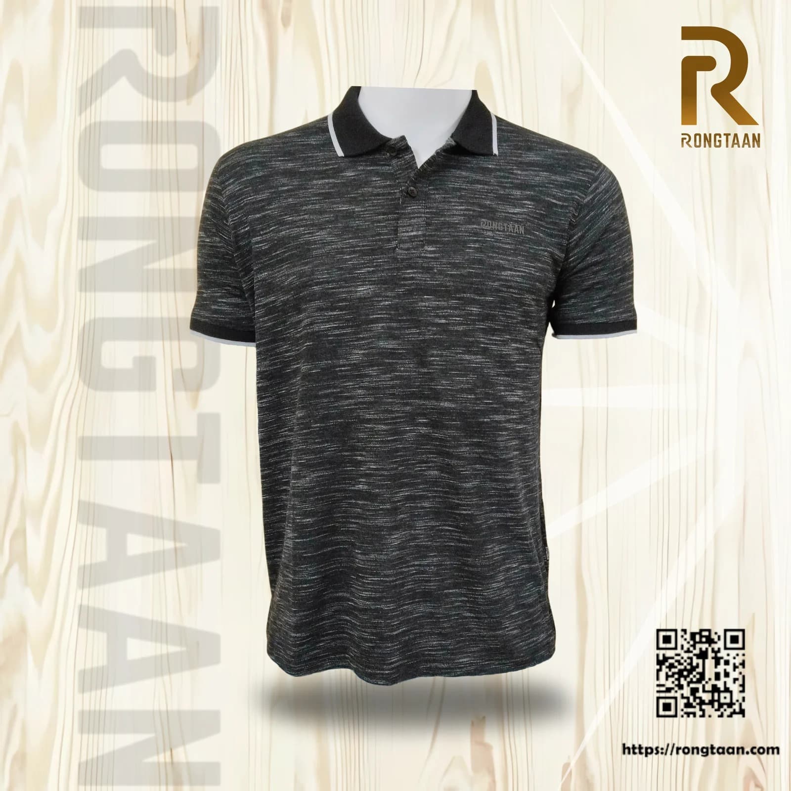 Black Inject Slub Jersey Screen print 90% Cotton-10% Polyester Inject Knit Polo-shirt for Men