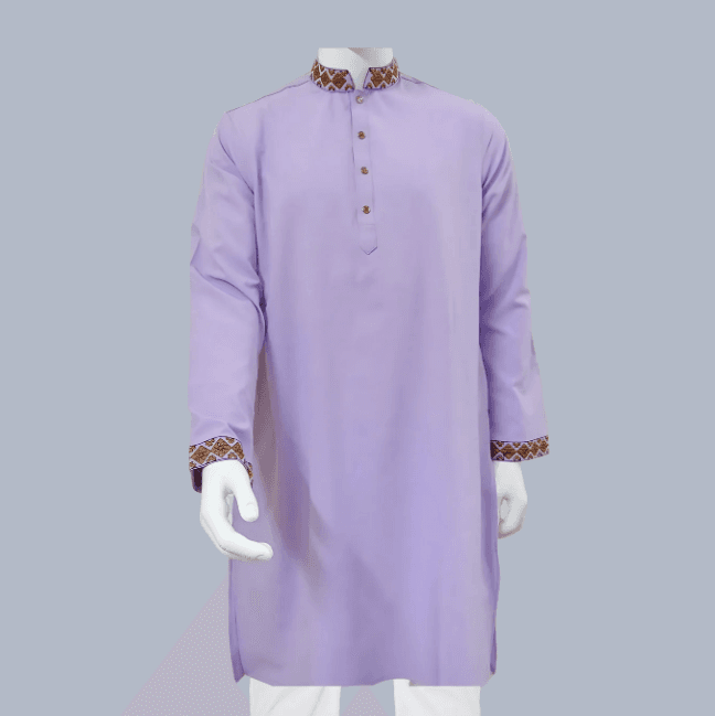 Levender Glossy and Embroidered Cotton-Viscose Slim Fit Panjabi for Men