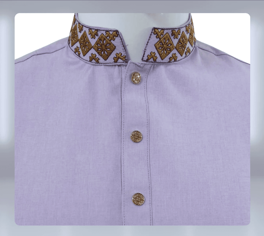 Levender Glossy and Embroidered Cotton-Viscose Slim Fit Panjabi for Men