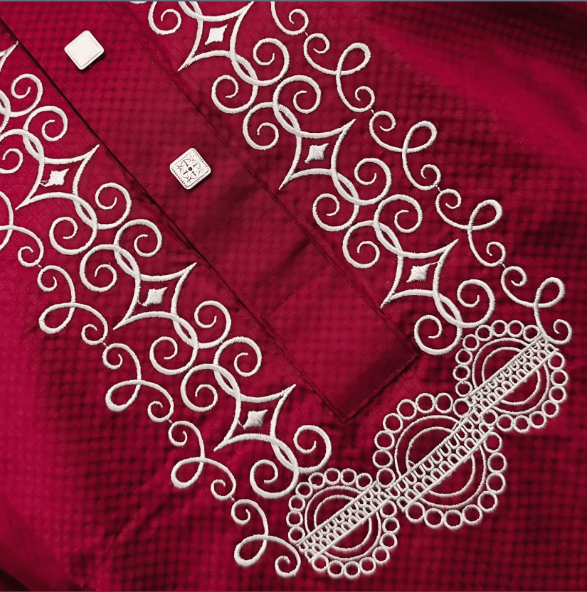 Merun Glossy Embroidered Cotton Slim Fit Panjabi for Men
