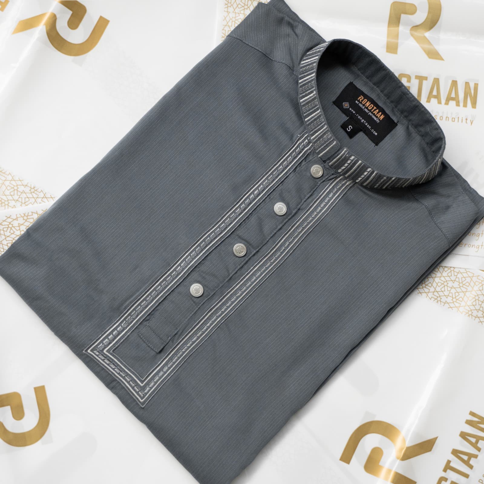 Gray Jacquard Embroidery Premium Cotton Panjabi