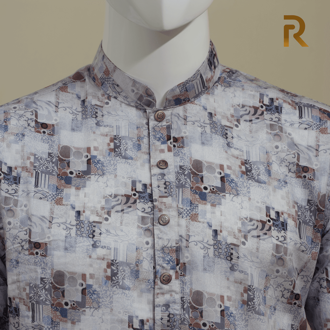 Multicolored Bubble Digital Print Premium Cotton Panjabi for Men