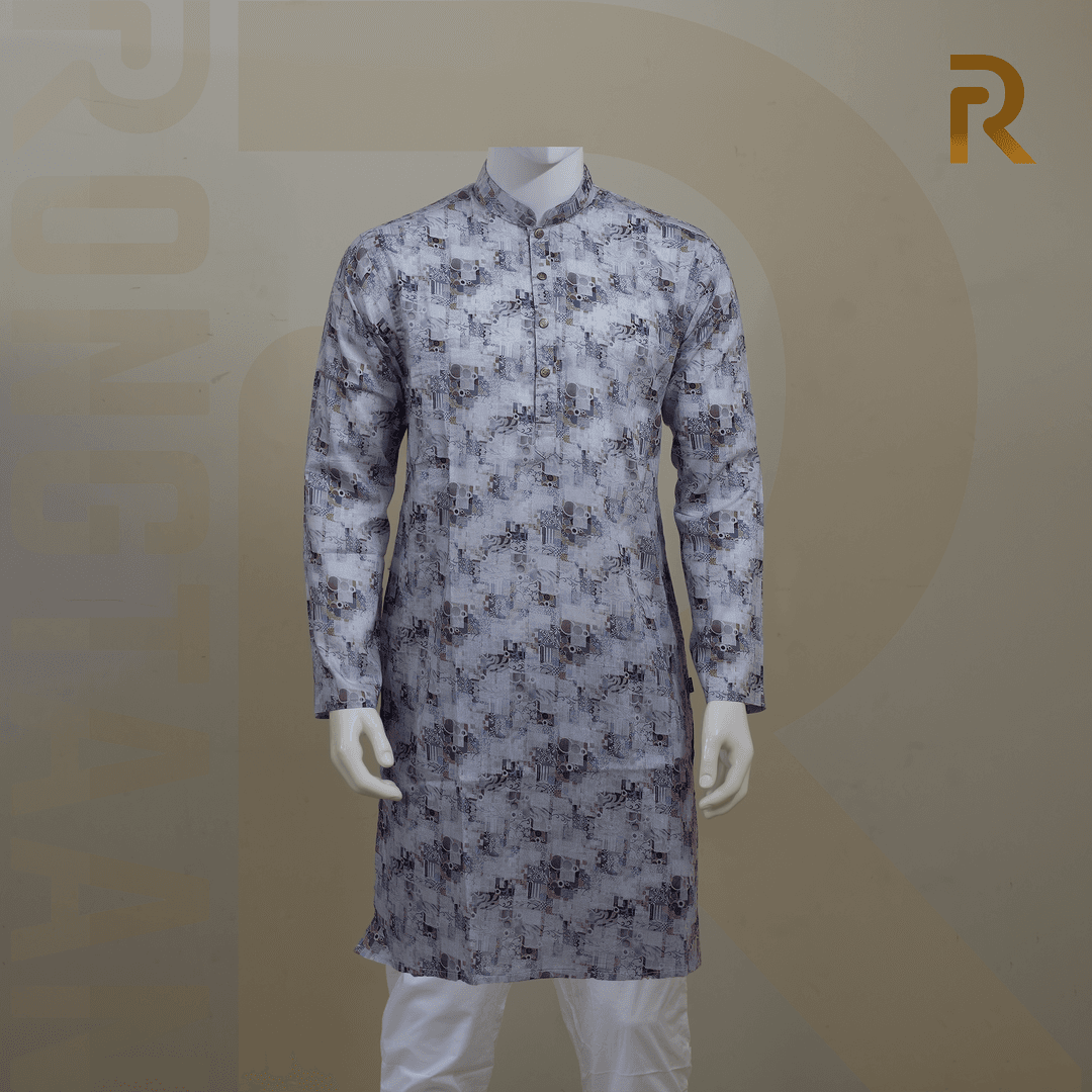 Multicolored Bubble Digital Print Premium Cotton Panjabi for Men