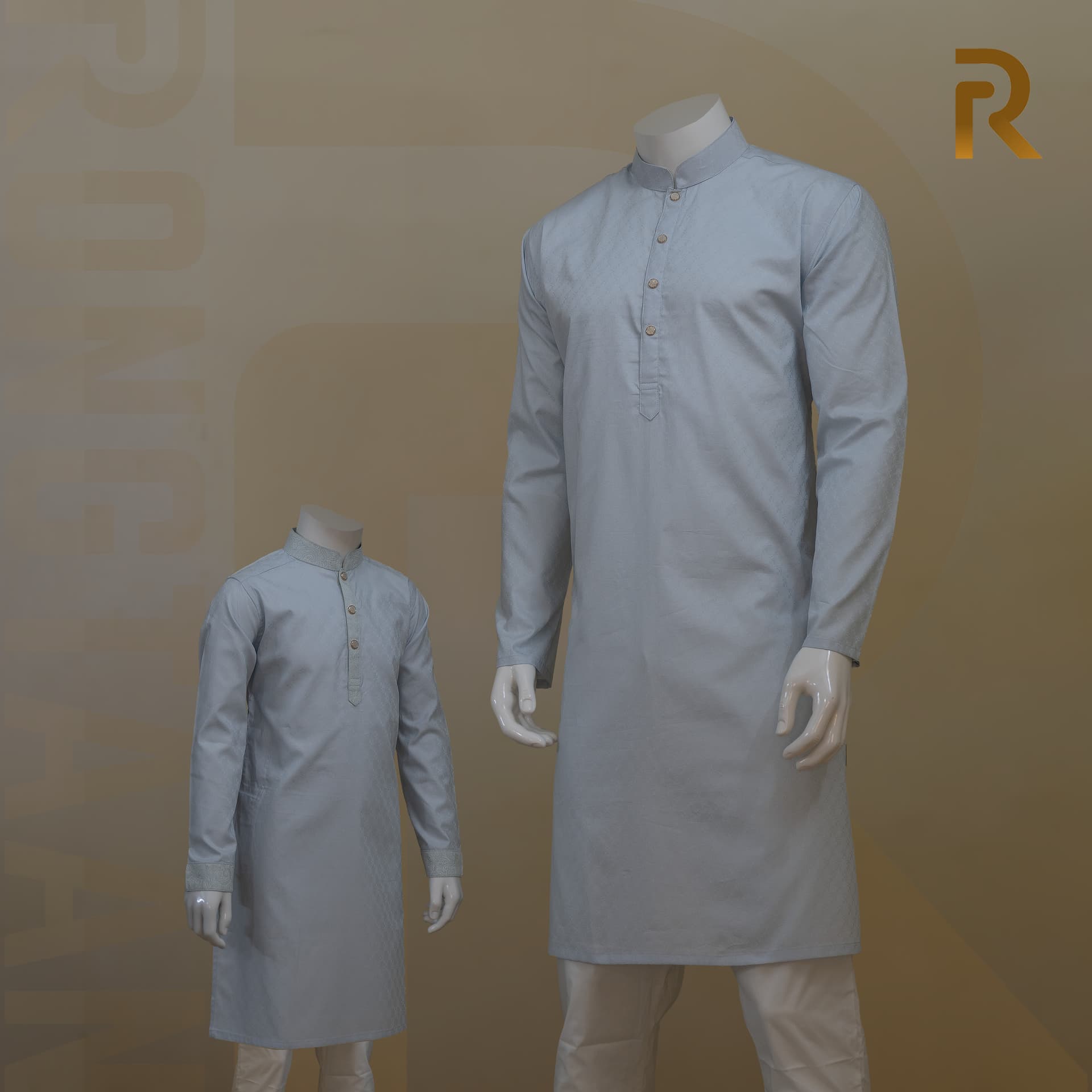 Pale Blue Jacquard Premium Cotton Combo Panjabi with Snap Button – Elegant Traditional Wear