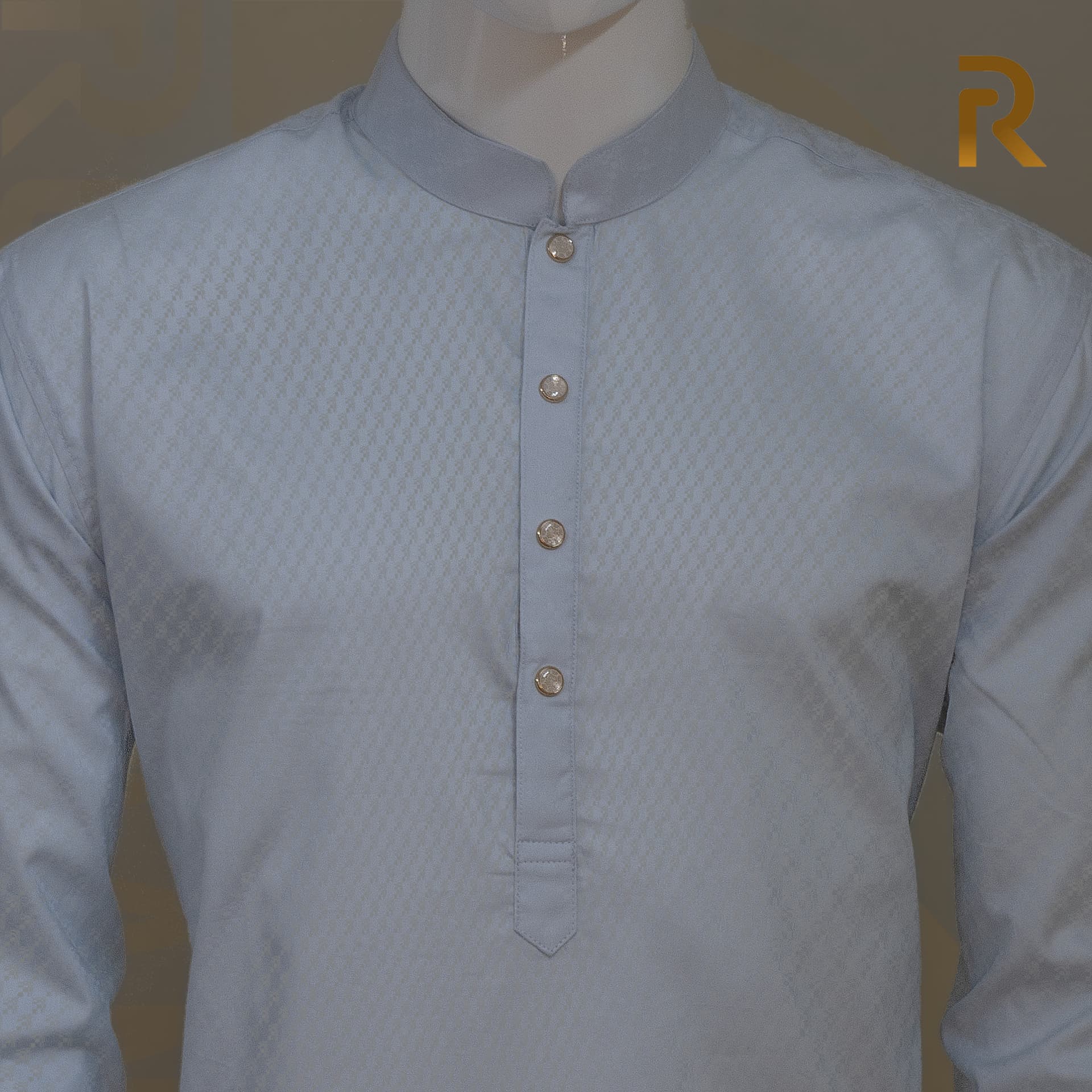 Pale Blue Jacquard Premium Cotton Panjabi with Snap Button – Elegant Traditional Wear for Men