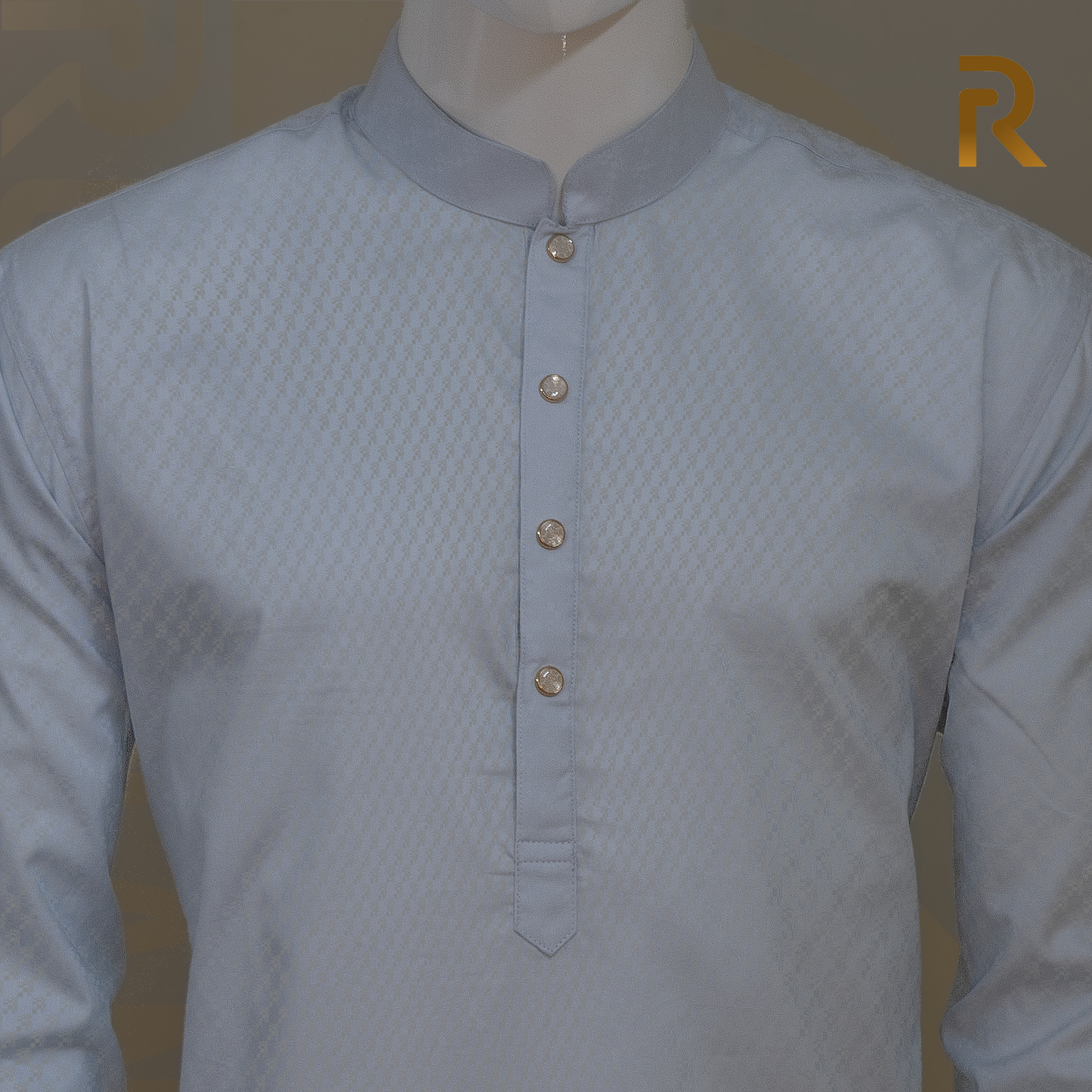 Pale Blue Jacquard Premium Cotton Combo Panjabi with Snap Button – Elegant Traditional Wear