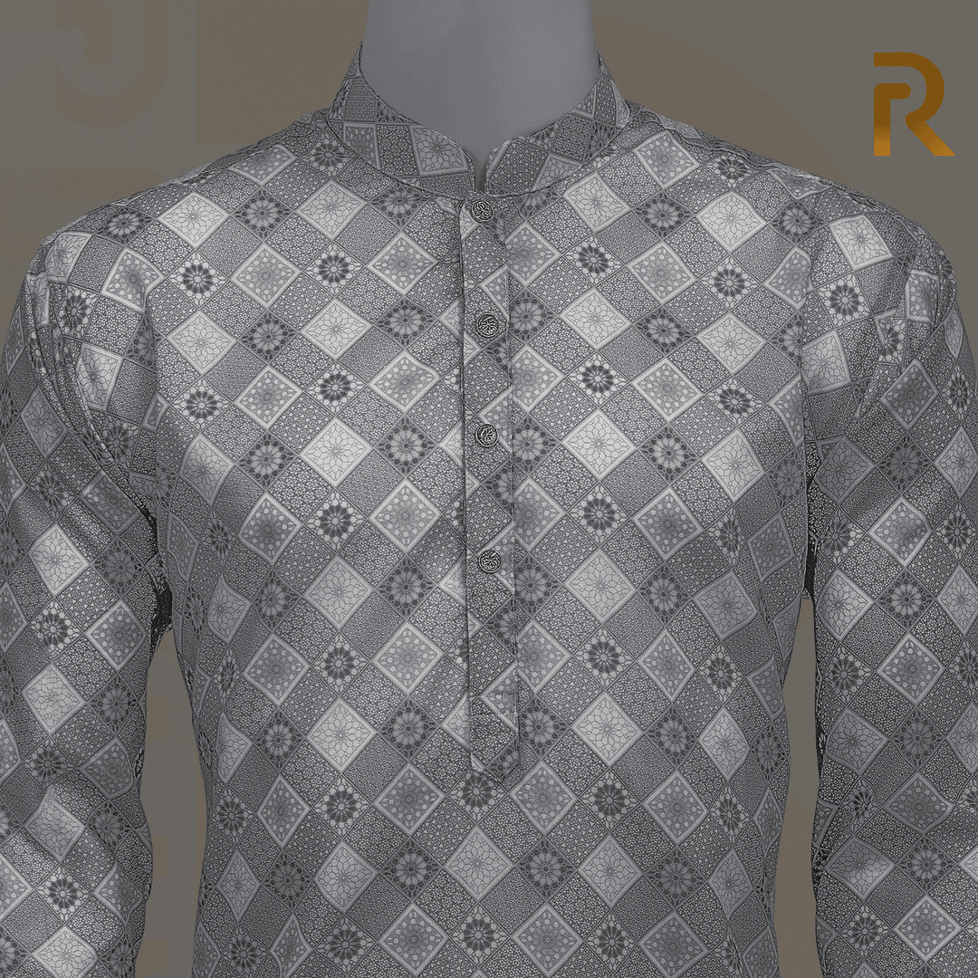 Platinum Geometry Digital Print Premium Men's Cotton Panjabi For Men