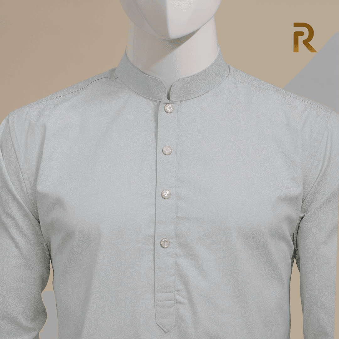 Light Blue Print Design Premium Cotton Men's Panjabi with Designer Snap Buttons