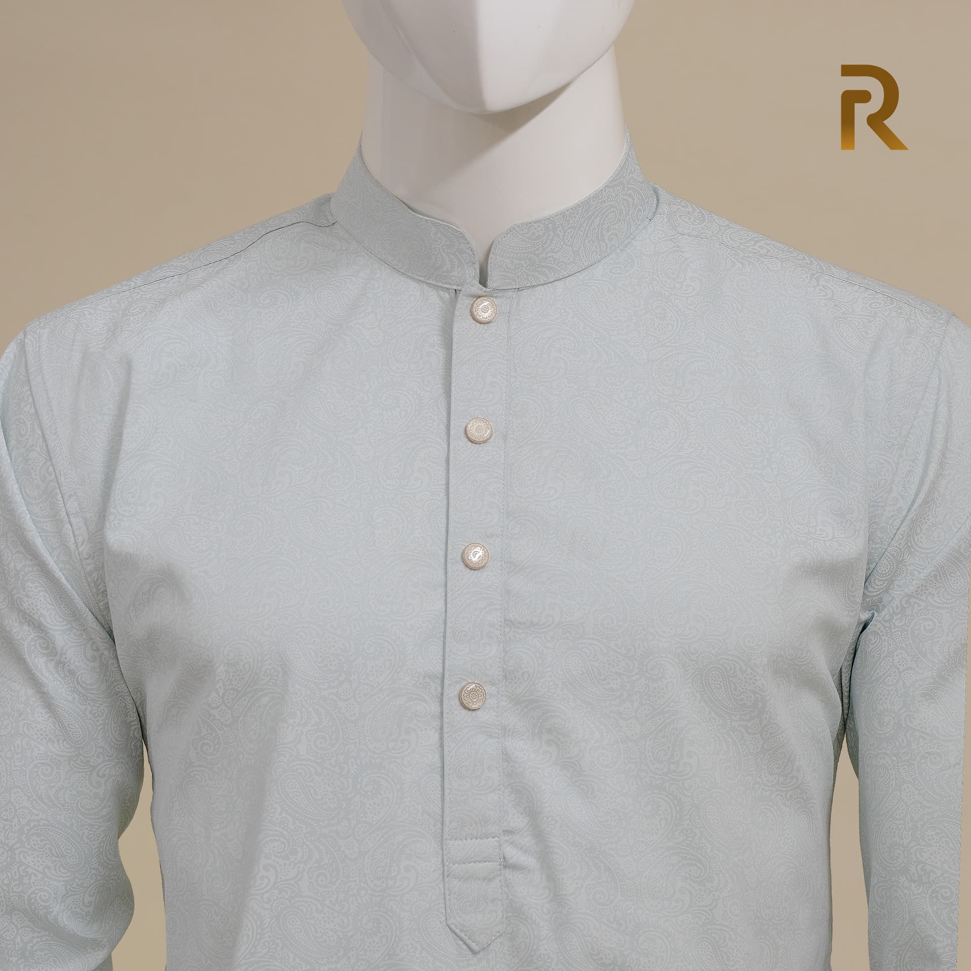 Soft White Print Premium Cotton Men's Panjabi with Designer Snap Buttons