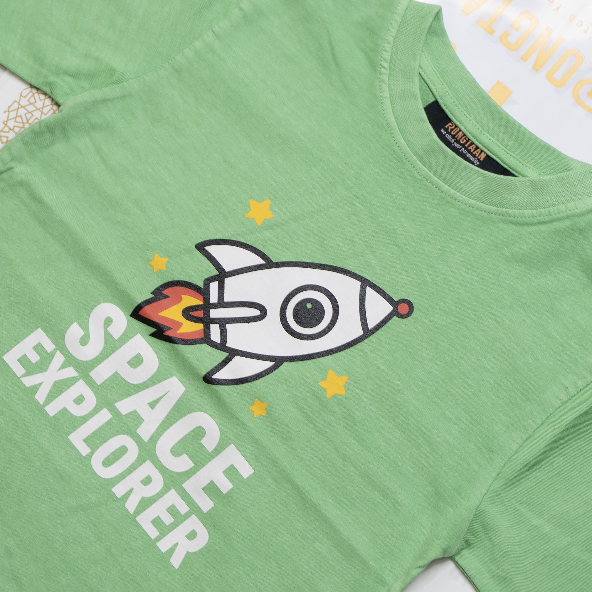 Kids Green T-Shirt – 100% Slub Cotton Jersey with Rubber Print