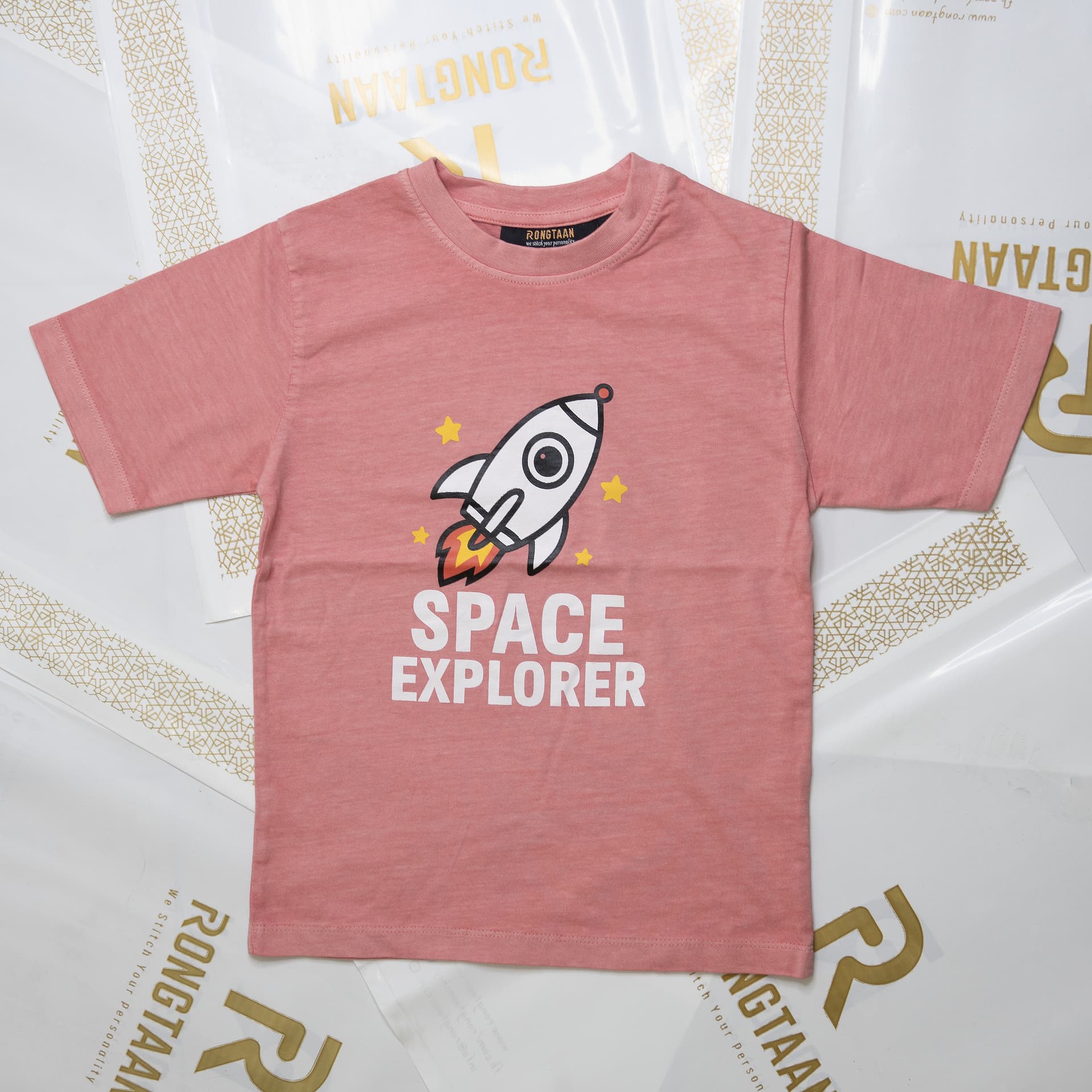 Kids Pink T-Shirt – 100% Slub Cotton Jersey with Rubber Print