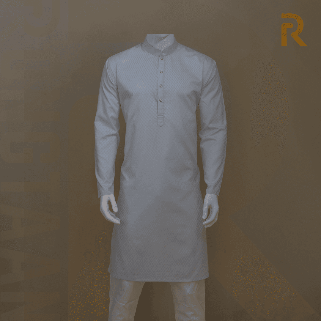 Pale Blue Jacquard Premium Cotton Panjabi with Snap Button – Elegant Traditional Wear for Men