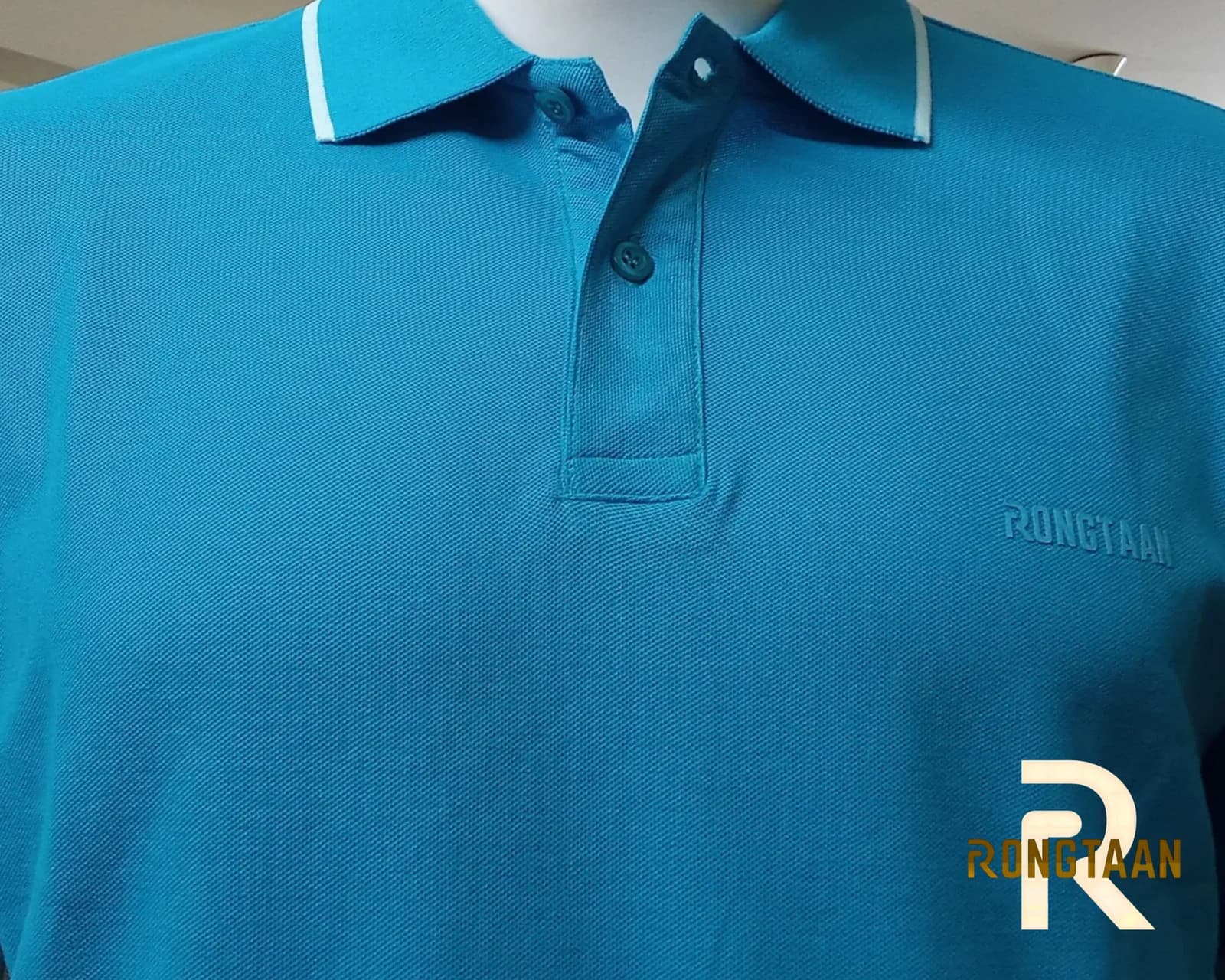 Sky blue Double pique Screen print 100% Cotton Men’s Knit Polo-shirt