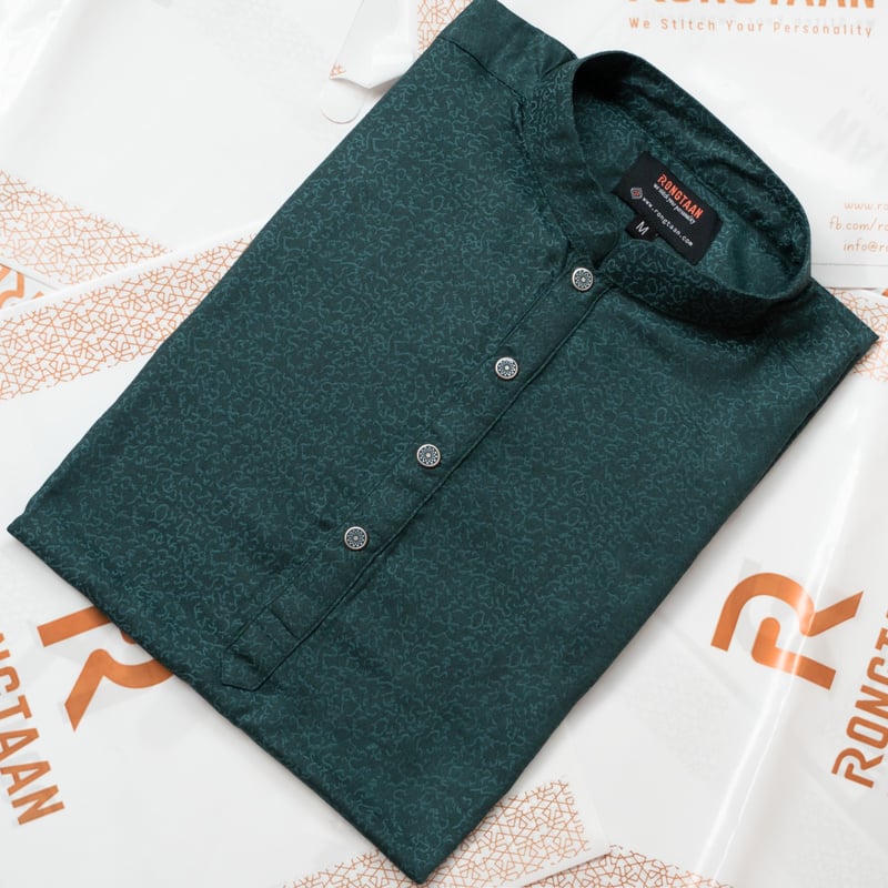 Forest Green Jacquard Embroidery Premium Cotton Panjabi