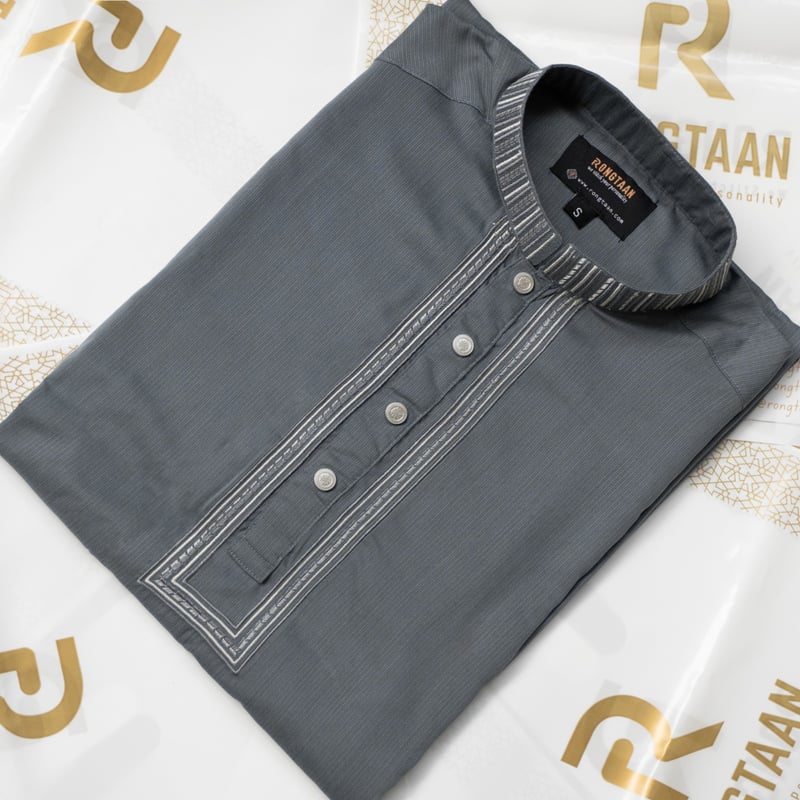 Gray Jacquard Embroidery Premium Cotton Panjabi