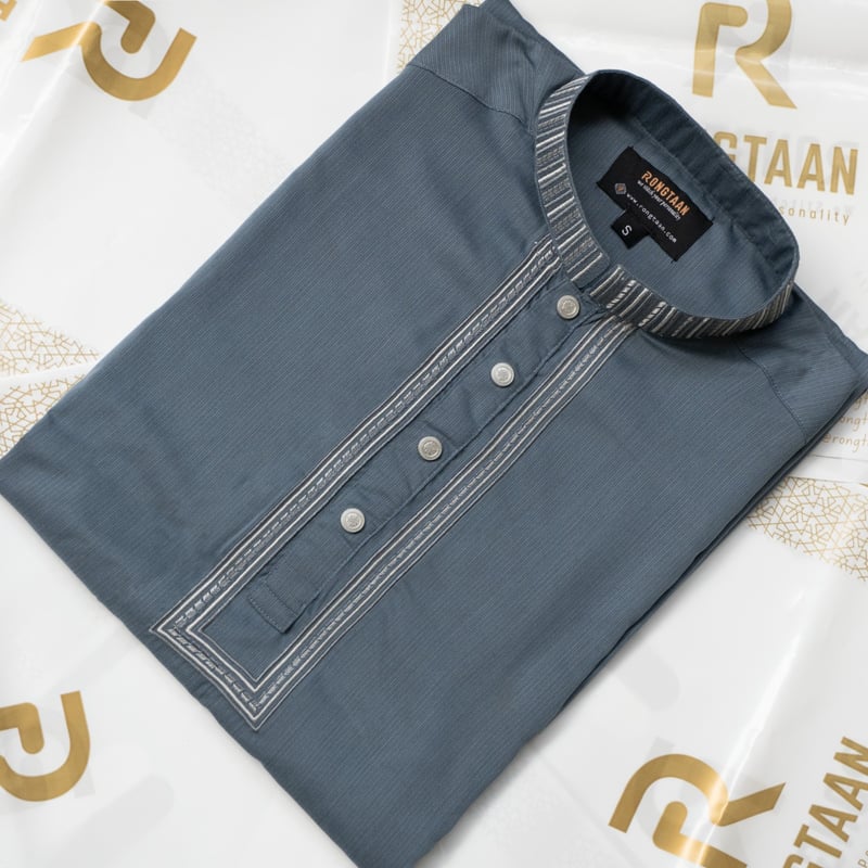 Slate Blue Jacquard Embroidery Premium Cotton Panjabi