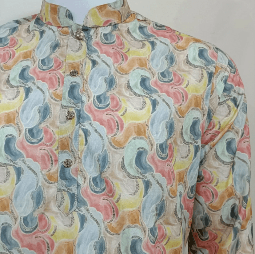 Multicolored Digital Print Design Cotton Slim Fit Panjabi for Men