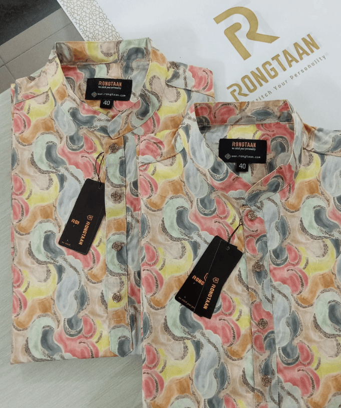 Multicolored Digital Print Design Cotton Slim Fit Panjabi for Men