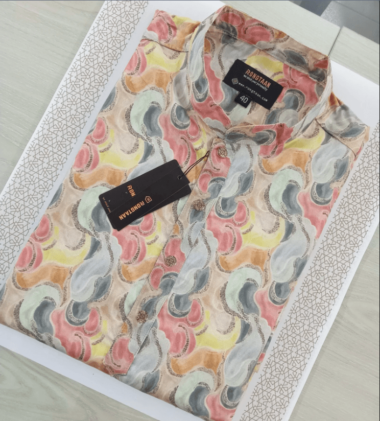 Multicolored Digital Print Design Cotton Slim Fit Panjabi for Men