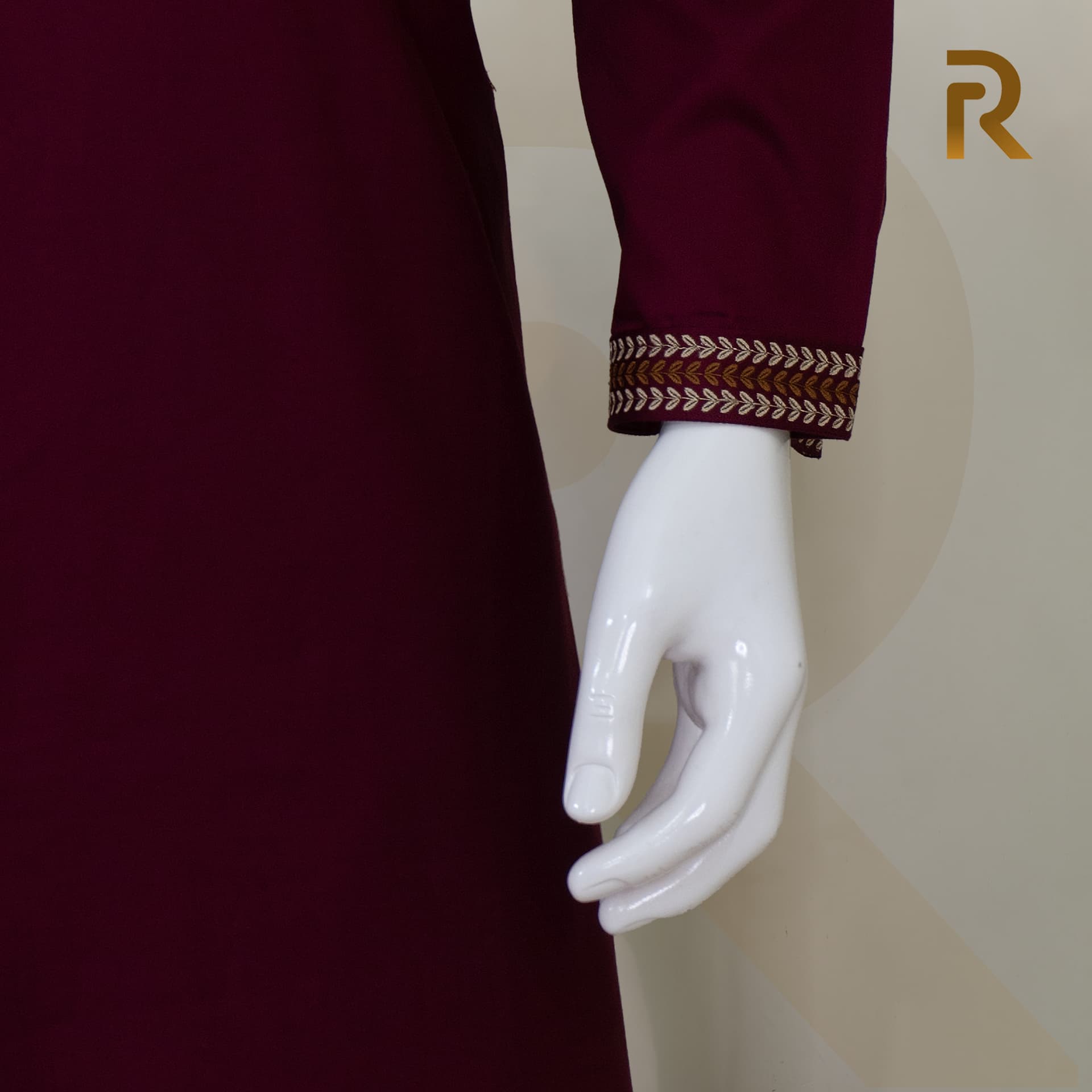 Premium Maroon Embroidered Cotton Panjabi with Designer Collar & Metal Snap Button