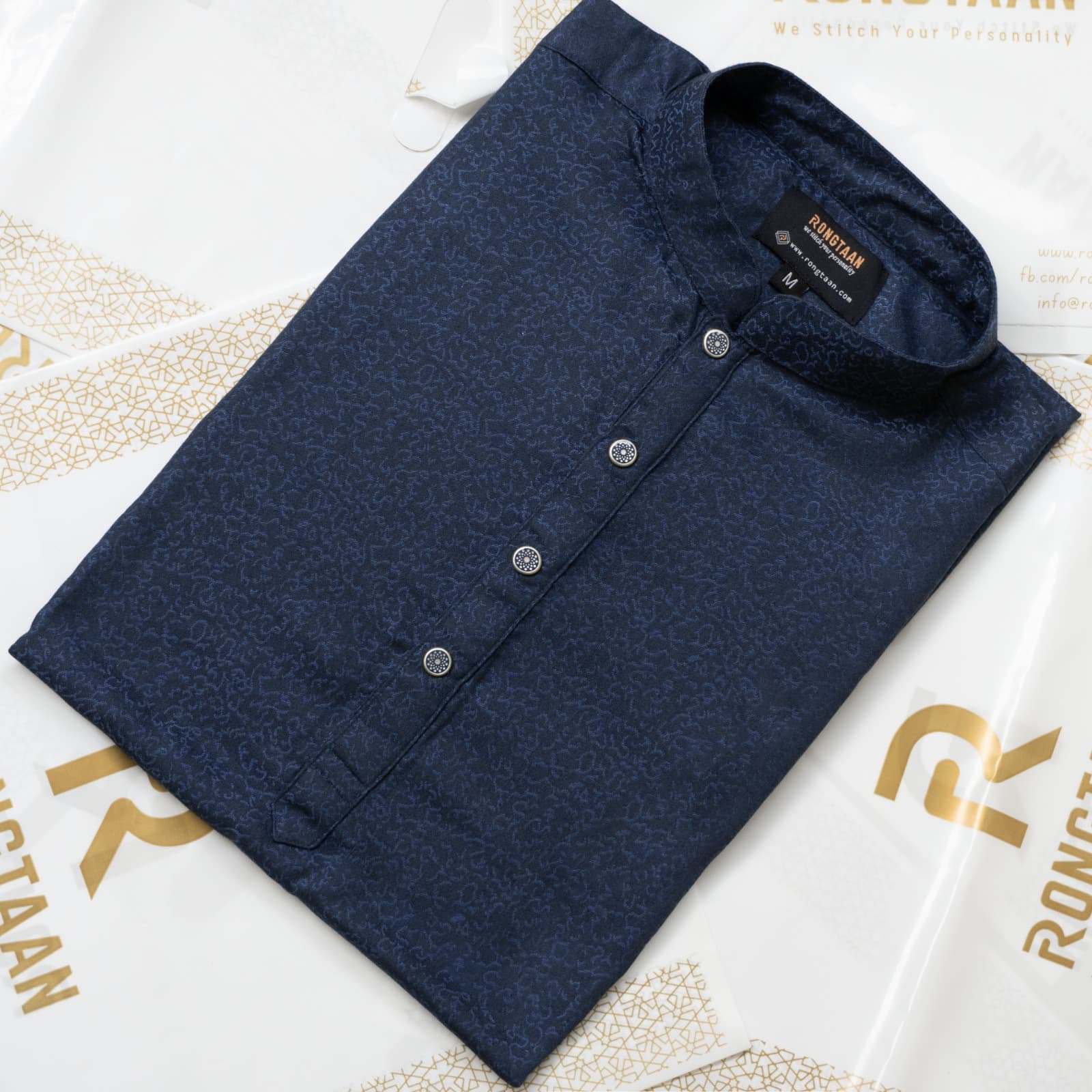 Midnight Blue Jacquard Embroidery Premium Cotton Panjabi