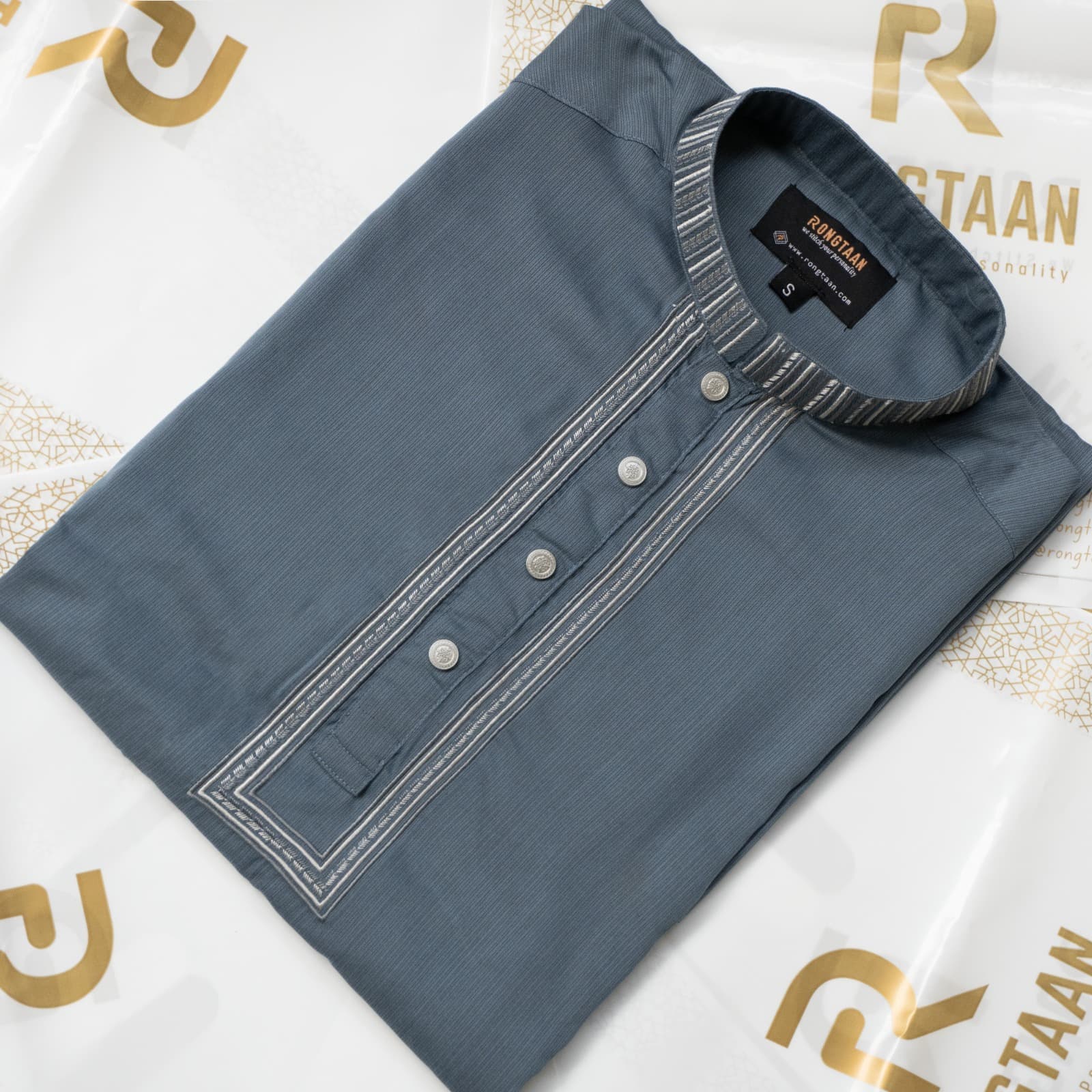 Slate Blue Jacquard Embroidery Premium Cotton Panjabi